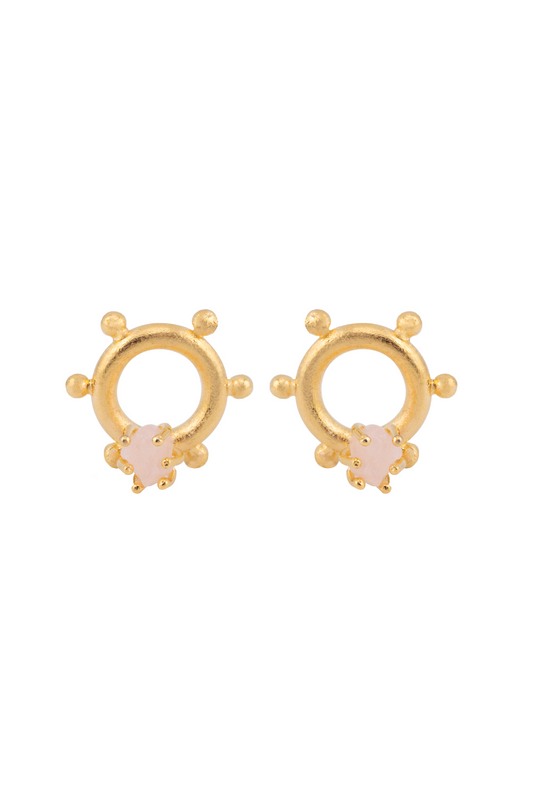 ARETES BRÚJULA CUARZO ROSADO